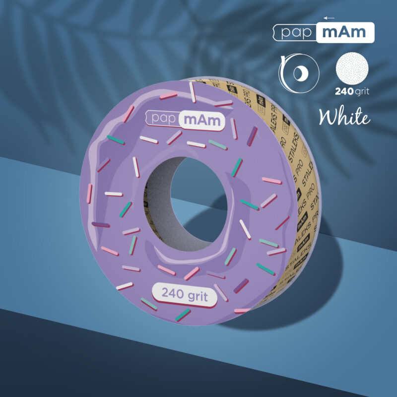 Disposable white abrasive tape papmAm EXPERT 240 grit for the plastic case