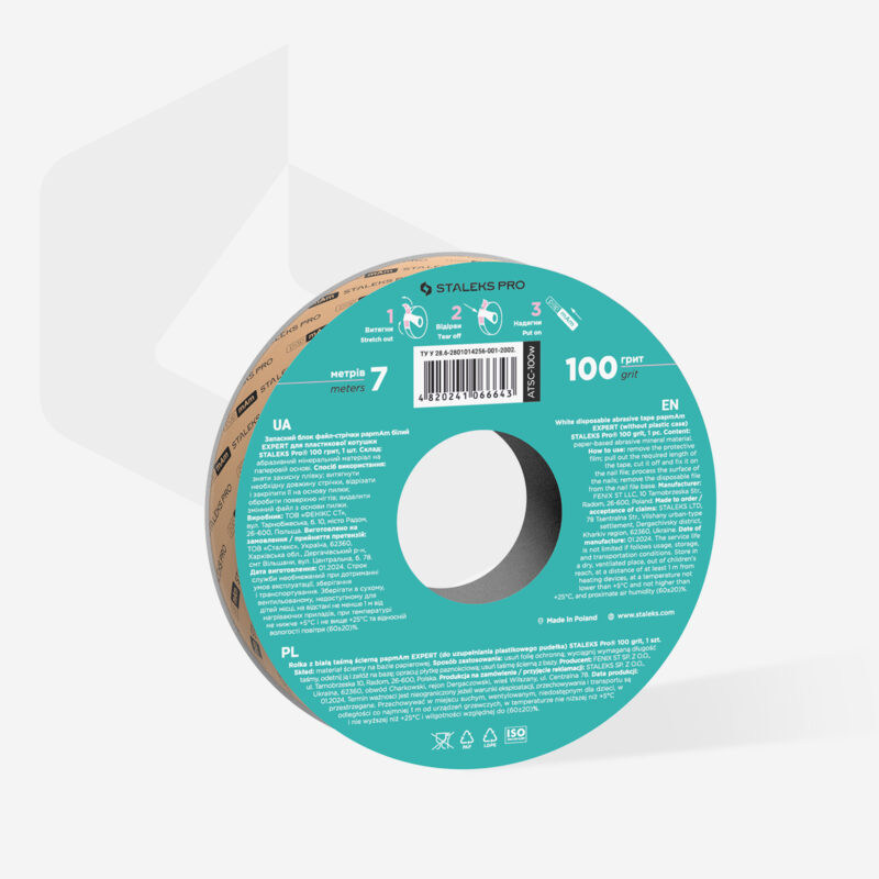 Disposable white abrasive tape papmAm EXPERT 100 grit for the plastic case