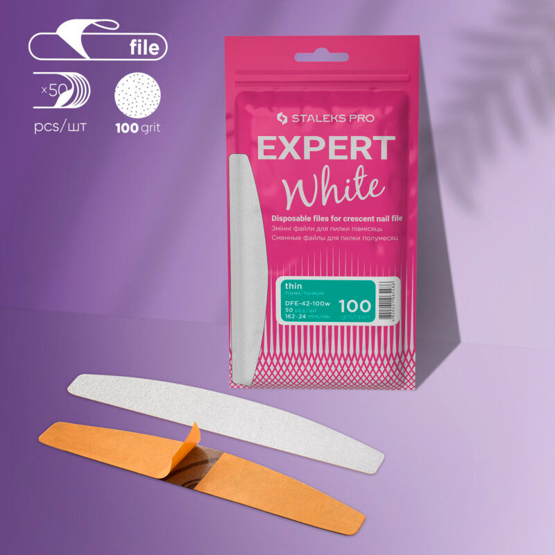 Disposable white files for crescent nail file EXPERT 42 100 grit (50 pcs)